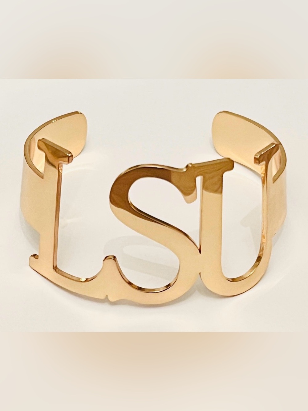 LSU Silver (shown in Gold) Letter Cuff Bracelet